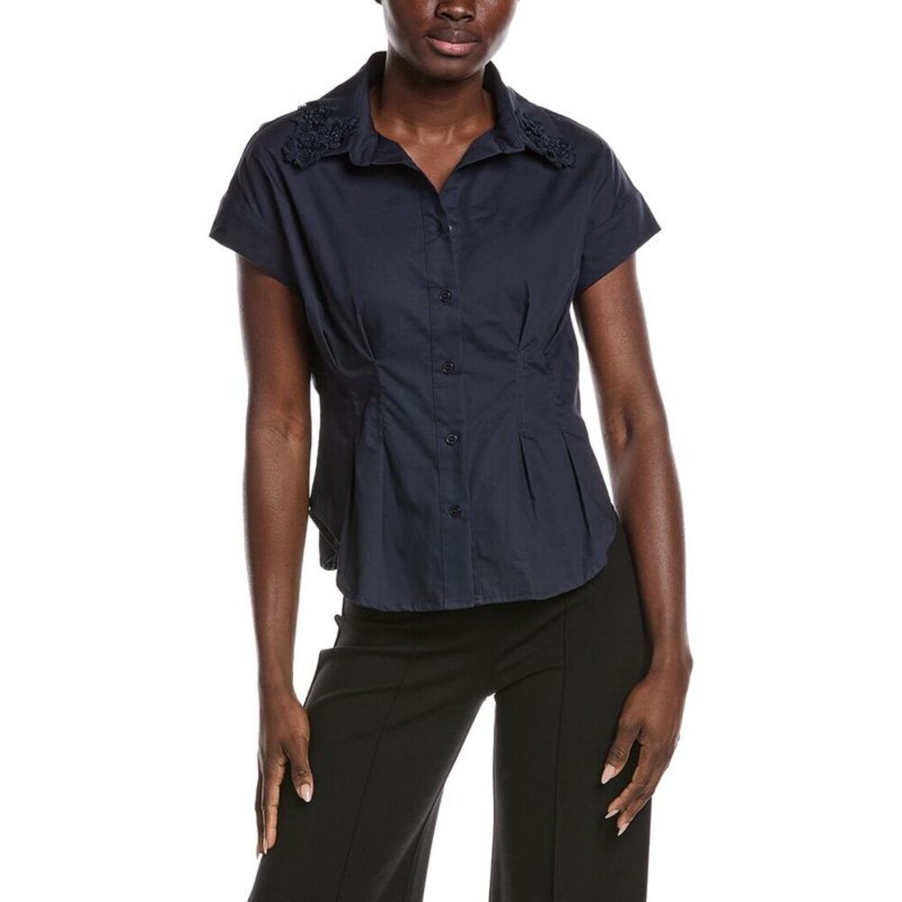 Gracia Womens Darted Cap Sleeve Top, Navy